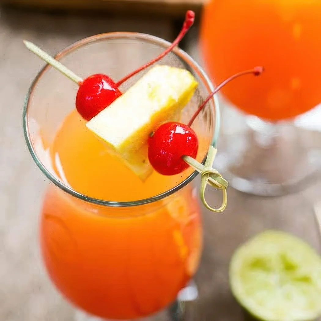 Pineapple Upside Down Drink in a glass.