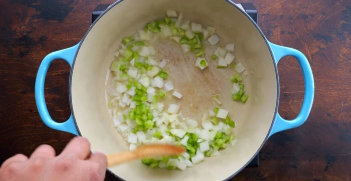 Cooking the onion and celery.