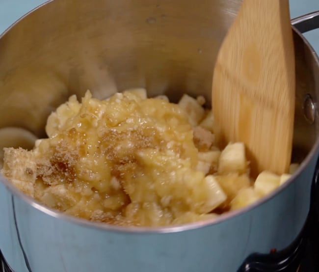 Making the banana mixture.