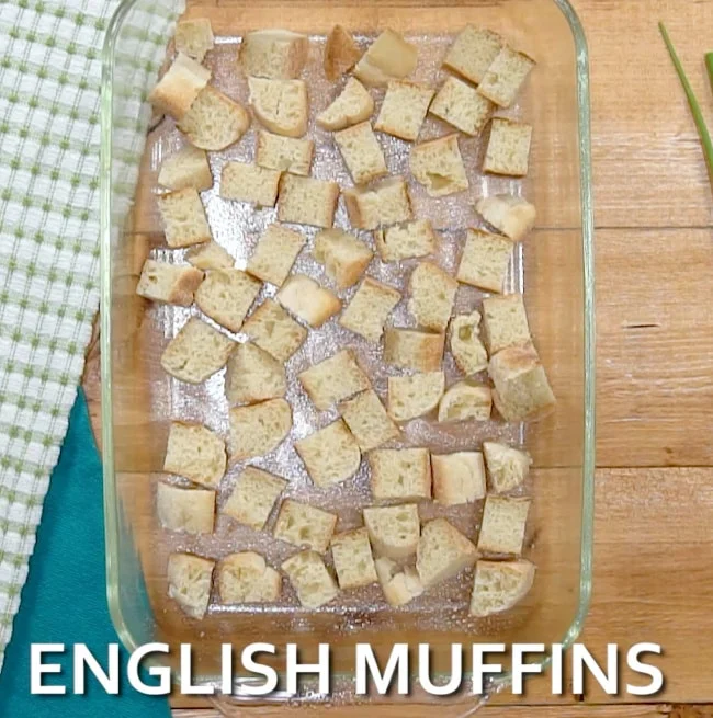 English muffin cubes.