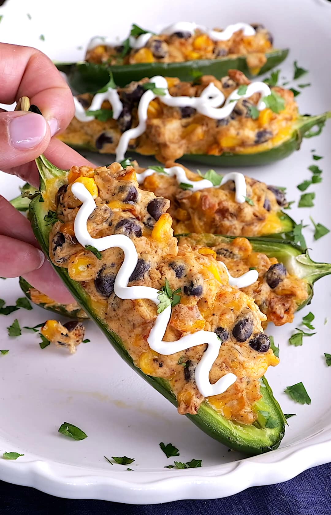 Hand picking up jalapeno.