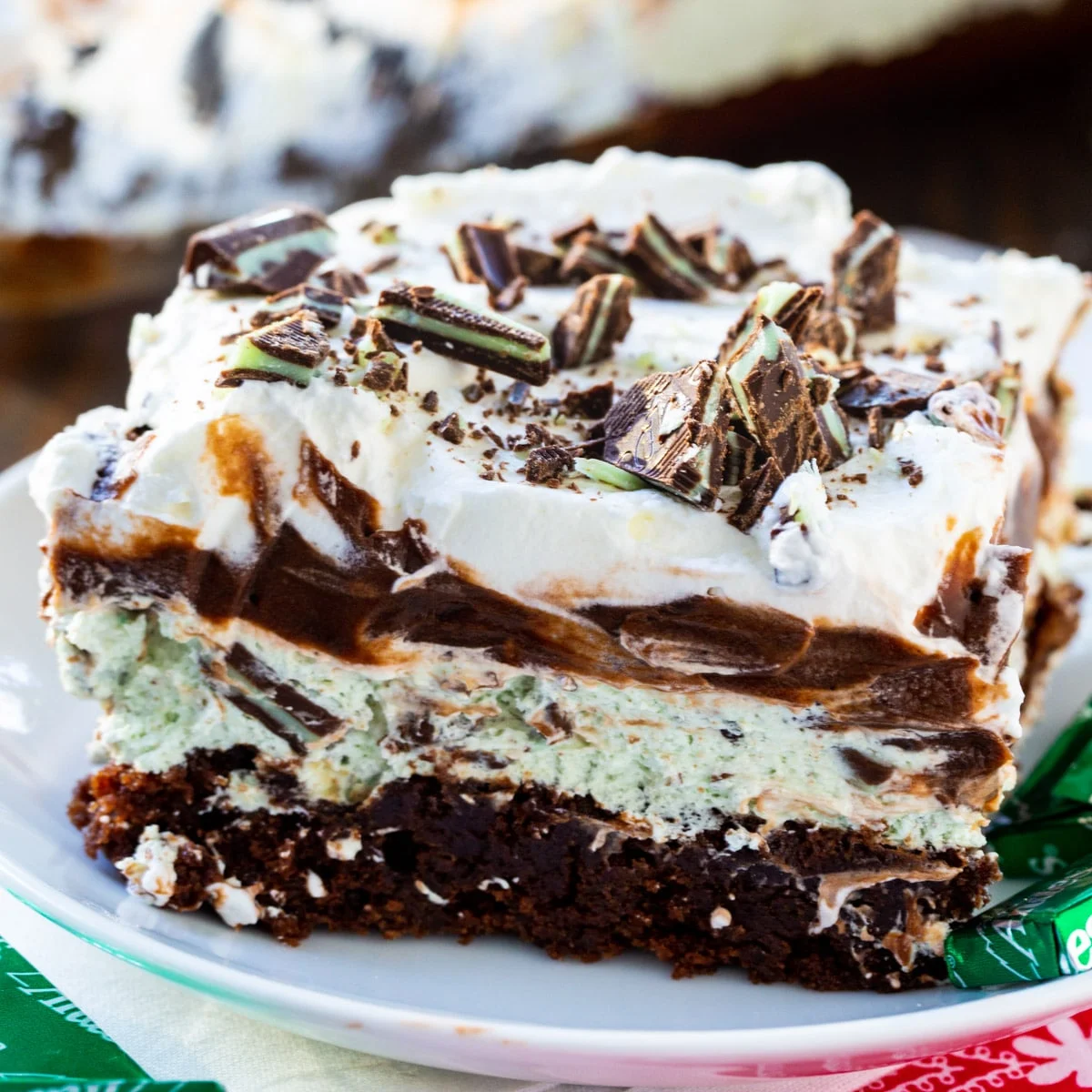 Slice of Andes Mint Lush on a plate.