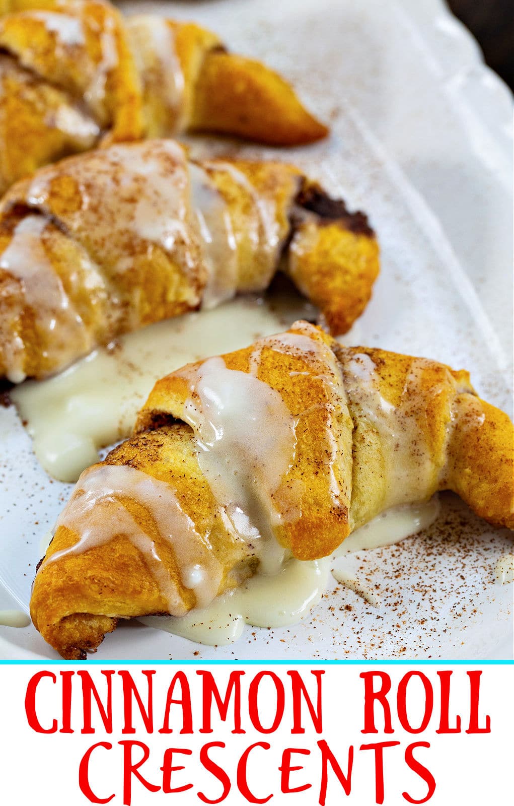 Crescent Cinnamon Rolls covered with glaze.