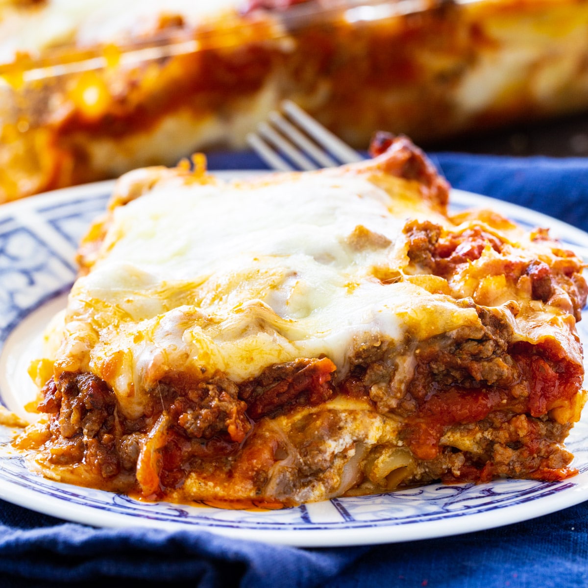 Piece of Make-Ahead Lasagna on a plate.