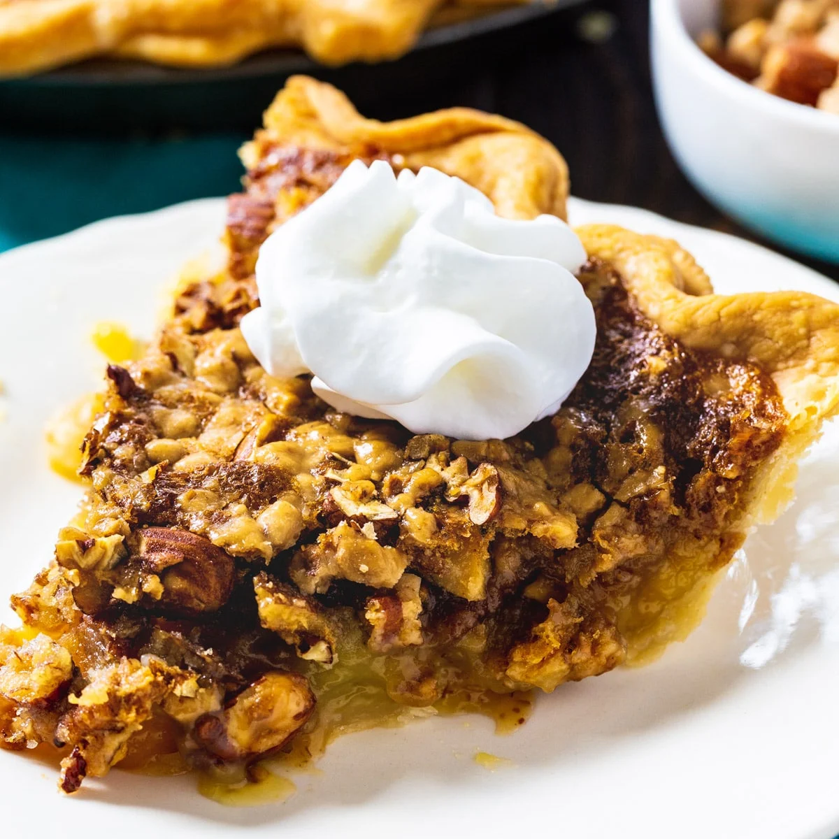 Slice of Toffee Nut Pie on a plate.