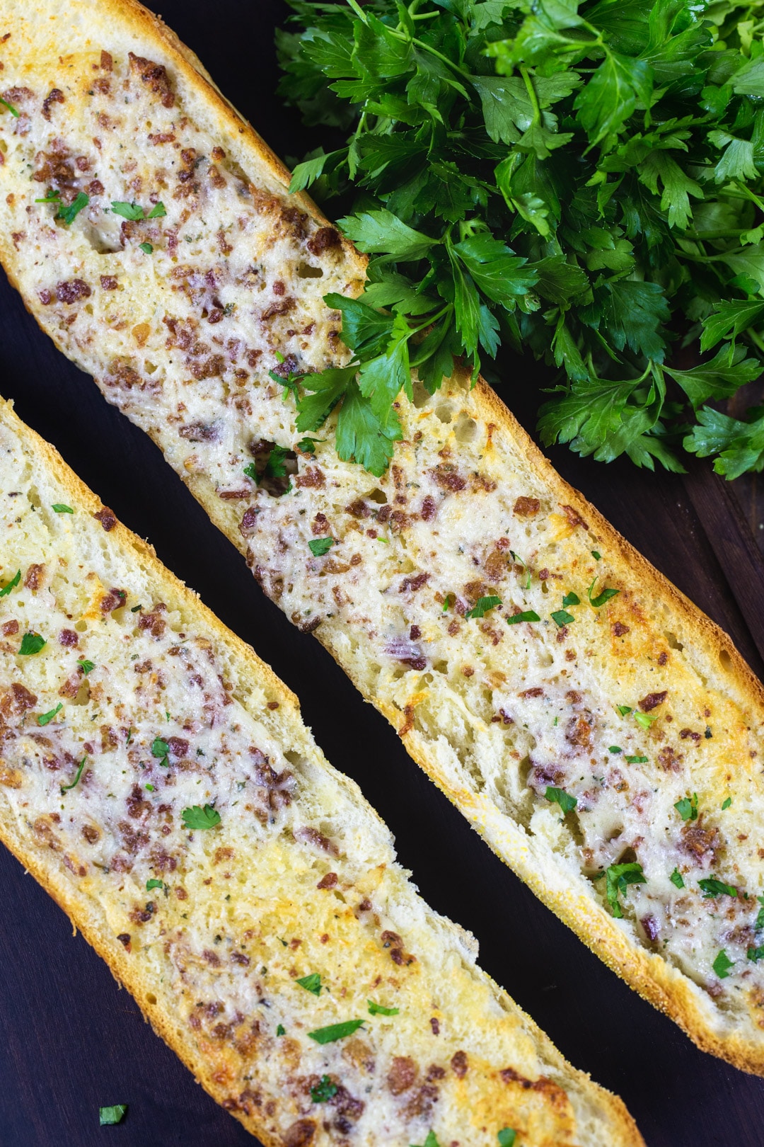 Two pieces of Ranch Garlic Bread.