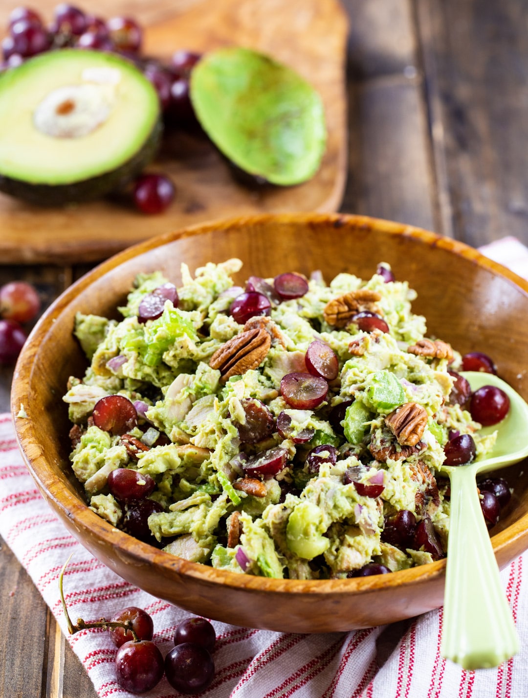 Chicken Salad in wooden salad bowl.