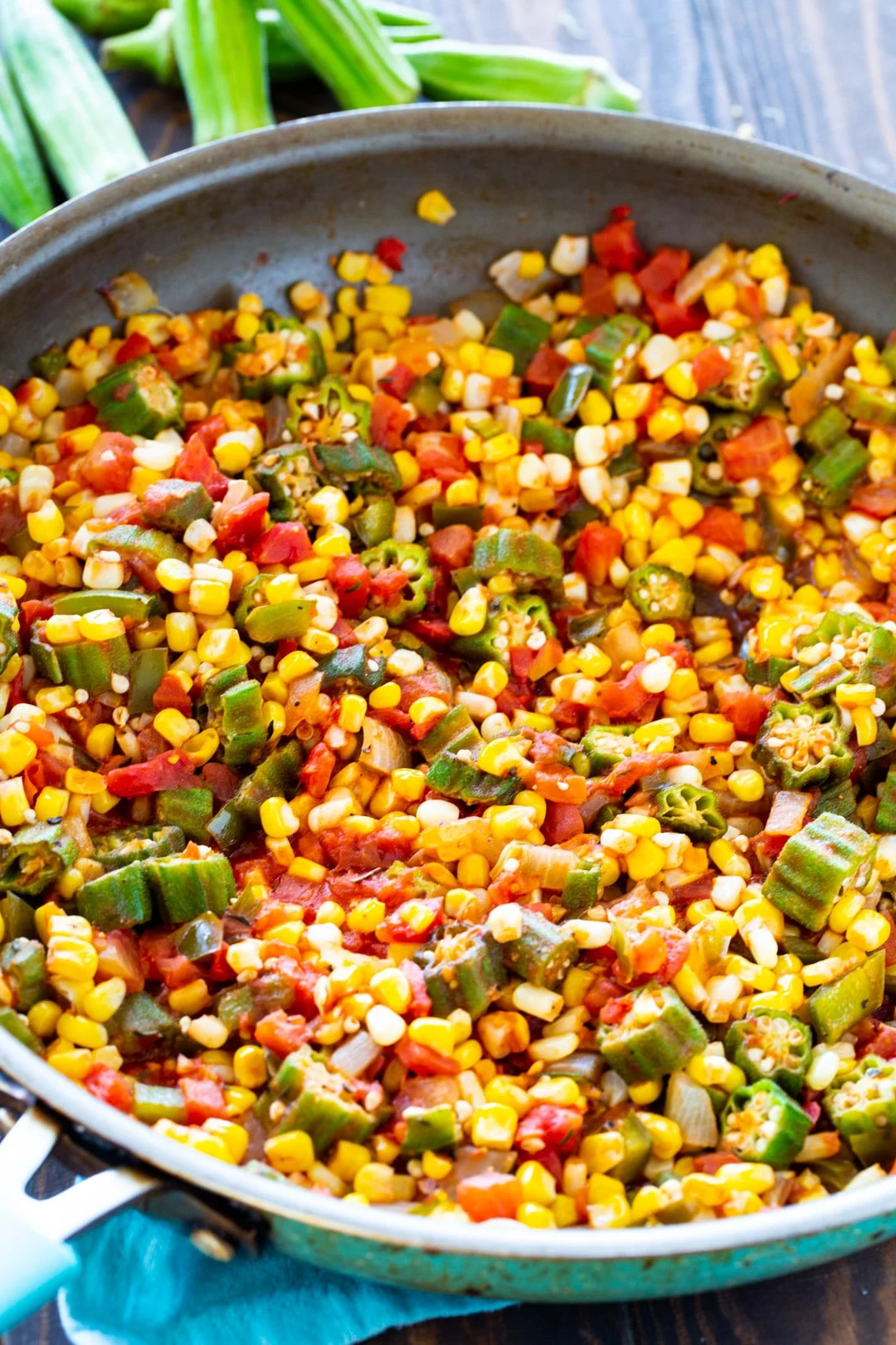 Corn Okra Creole in a skillet.