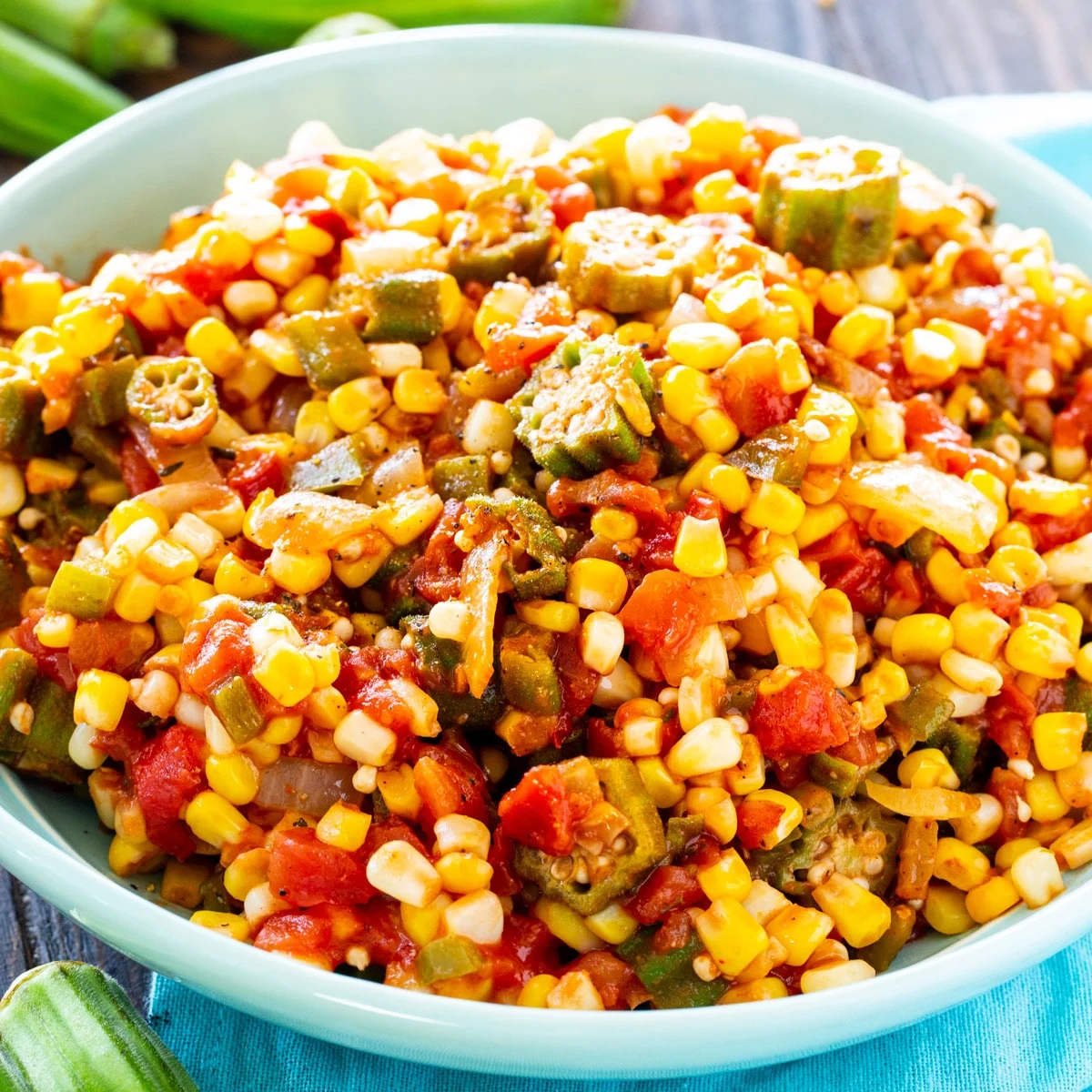 Corn Okra Creole in a serving bowl.
