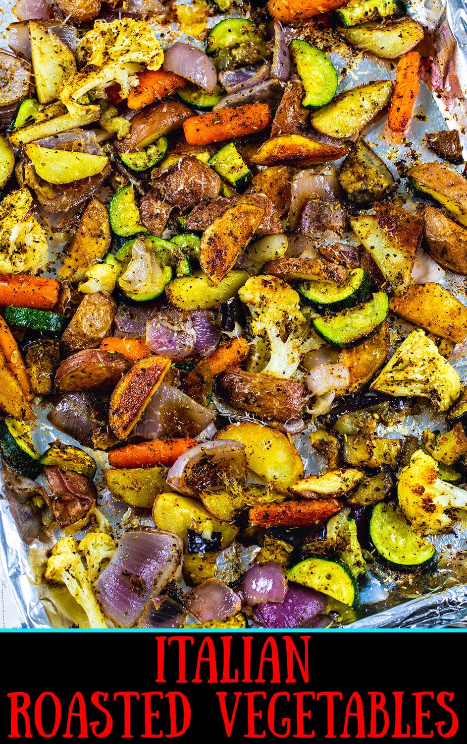 Italian Roasted Vegetables on baking sheet.