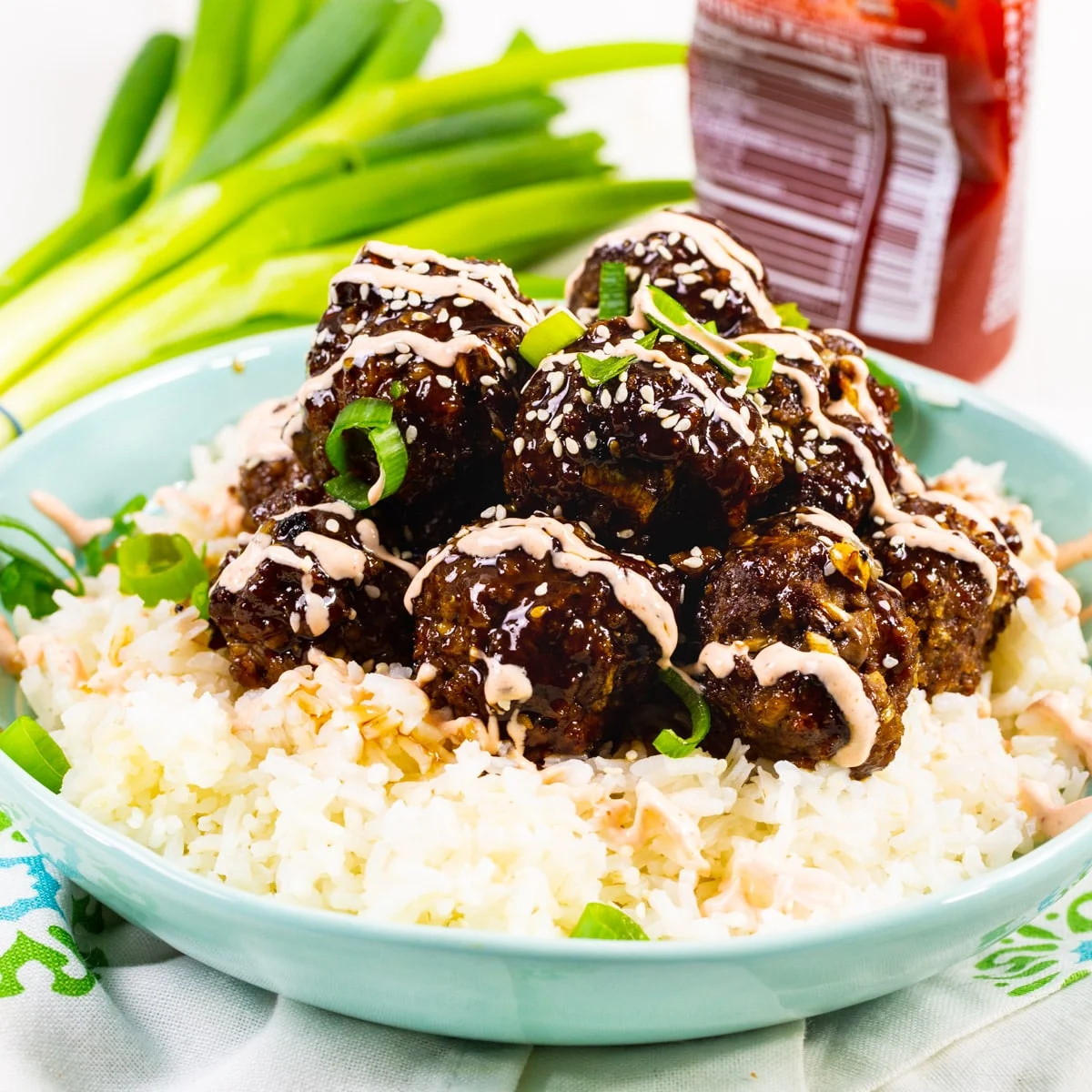 Beef Bulgogi Meatballs served over white rice.