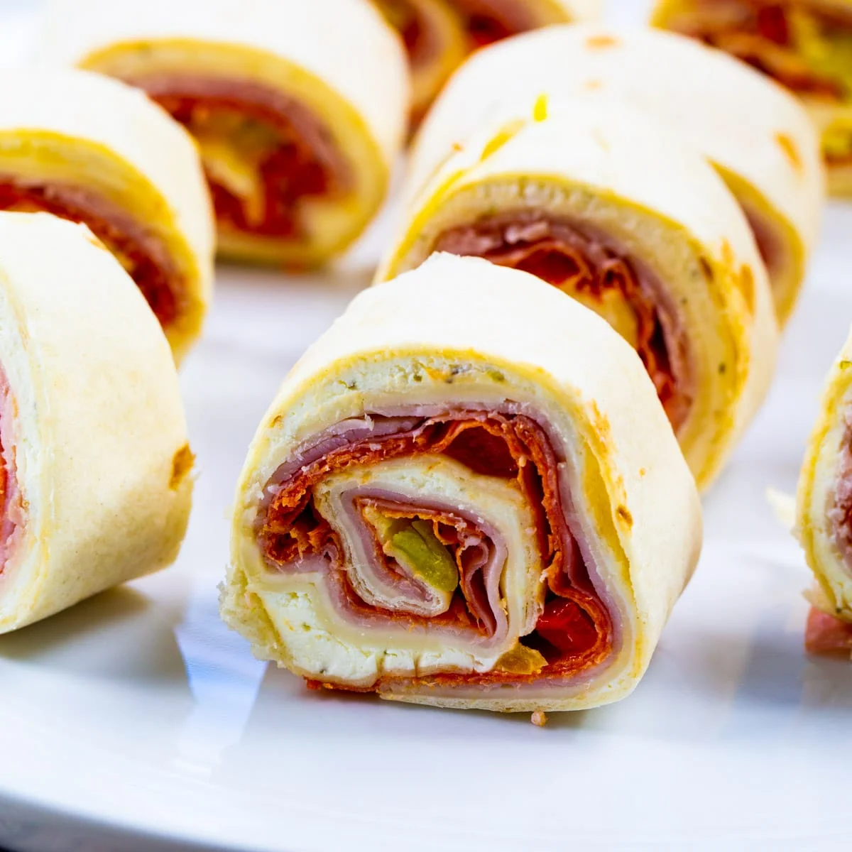 Spicy Italian Pinwheels on a plate.
