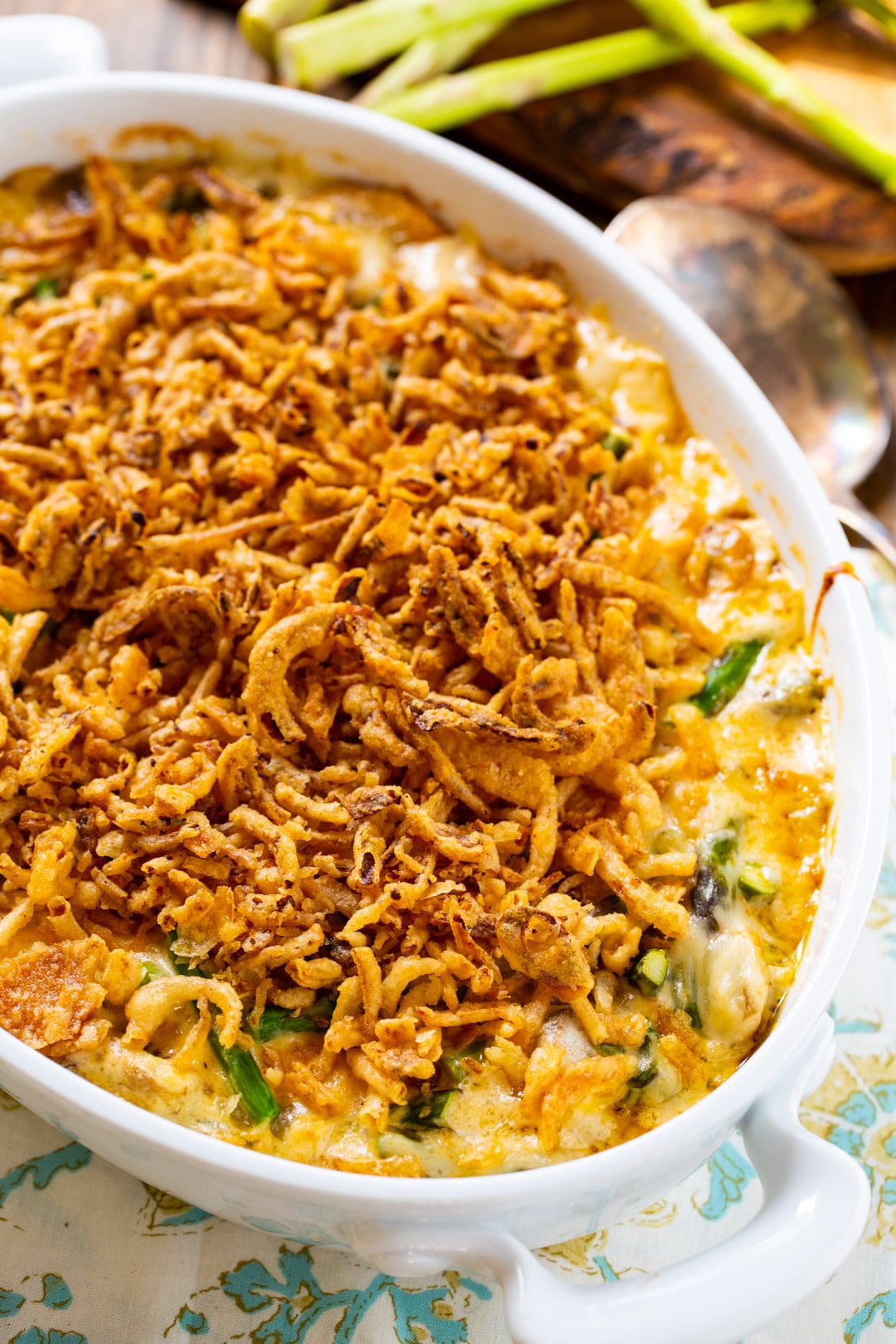 Finished casserole in a baking dish.