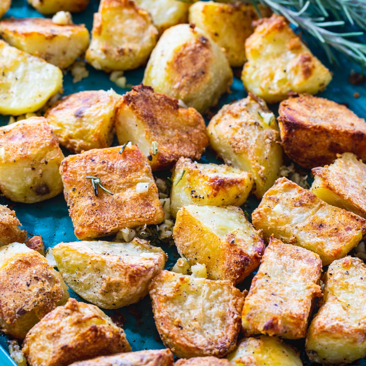 Roasted Potatoes on a baking sheet.