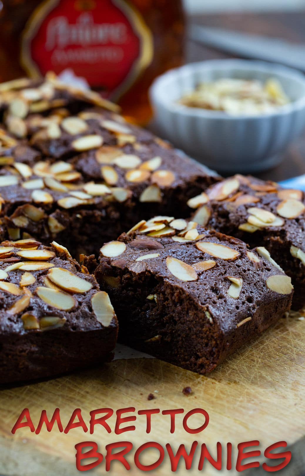 Amaretto Brownies cut into squares.