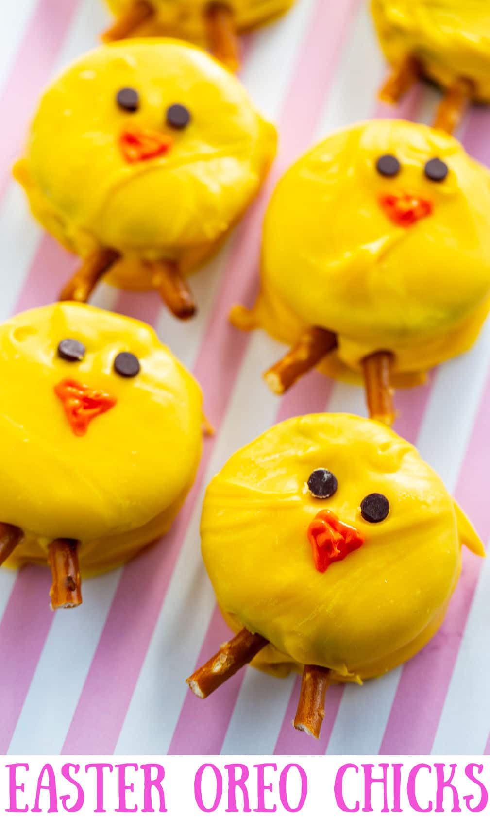 Oreo Easter Chicks on pink and white background.