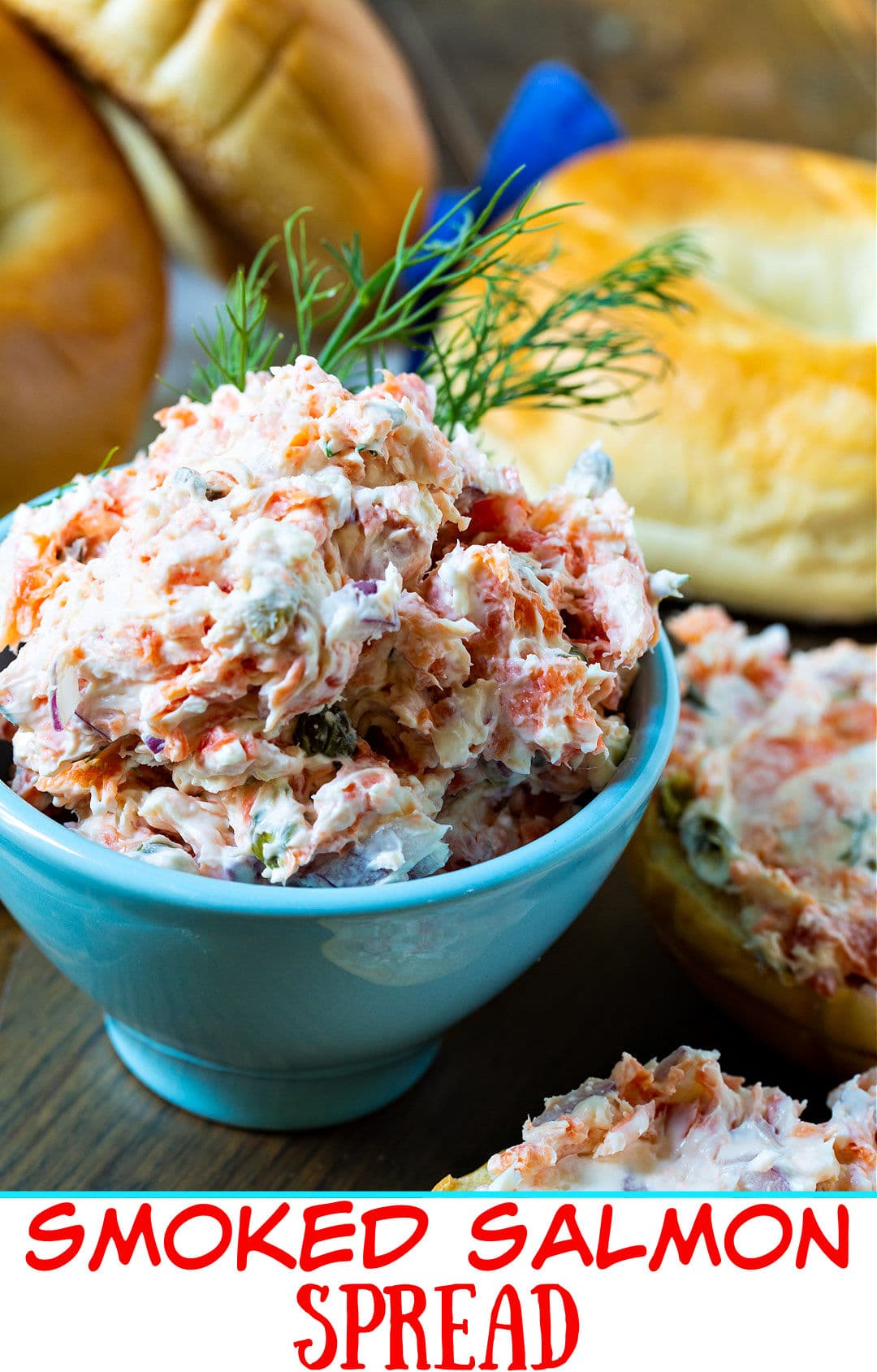 Salmon Spread in a small blue bowl.