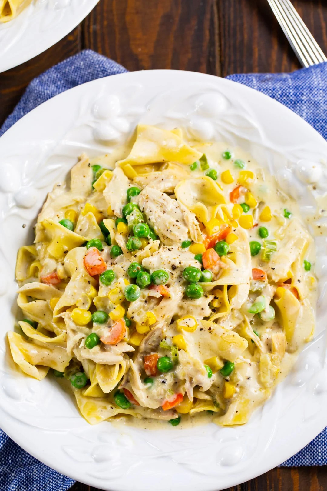 Chicken Pot Pie Noodles in bowl.