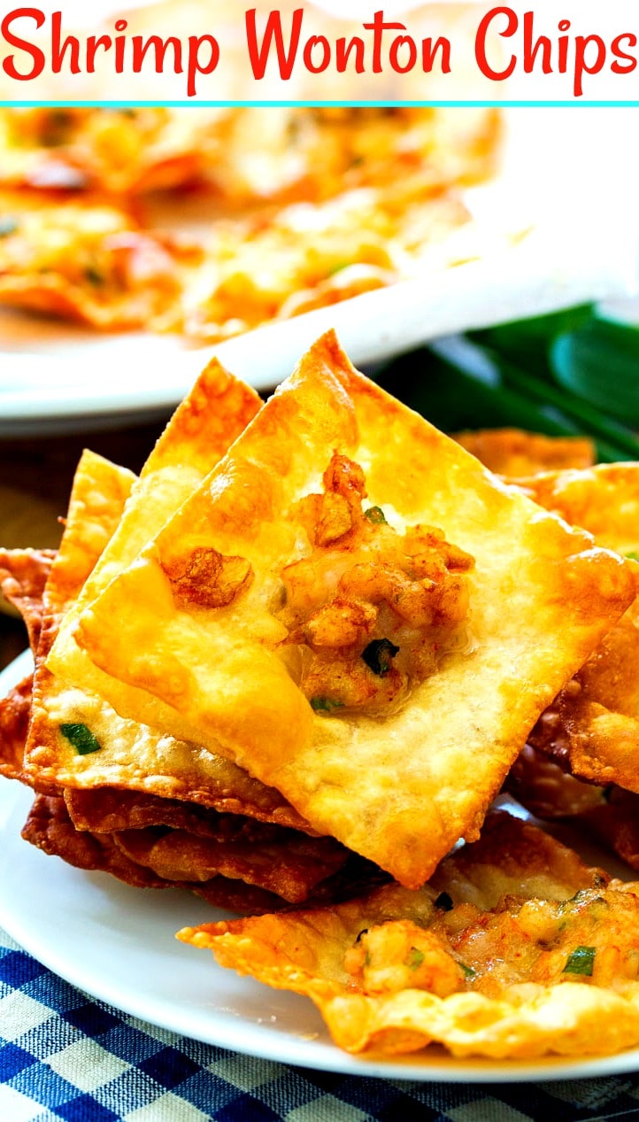 Shrimp Wonton Chips on a plate.