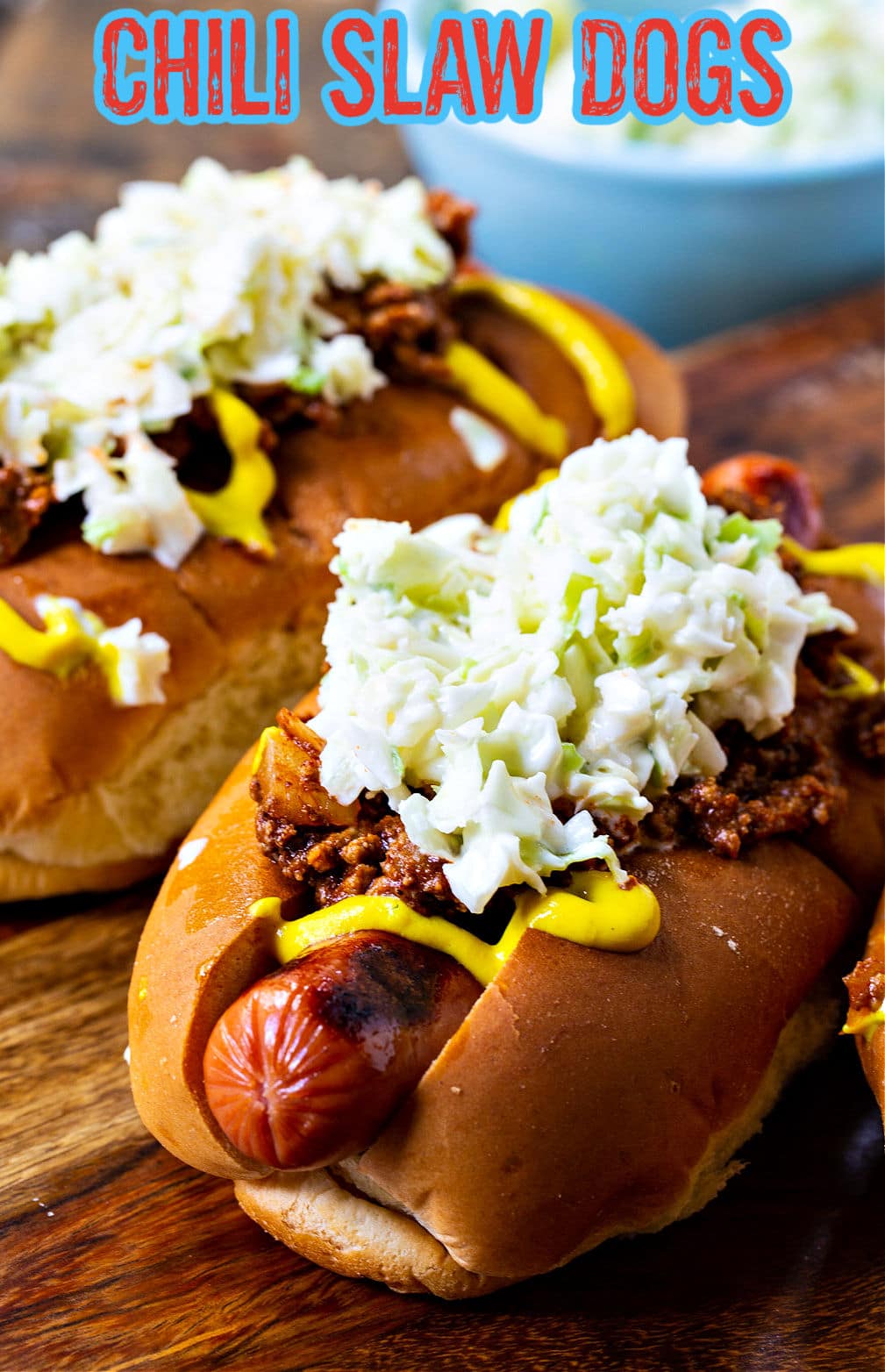 Carolina-Style Slaw Dog on wood cutting board.