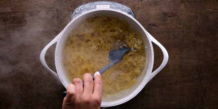 Noodles cooking.
