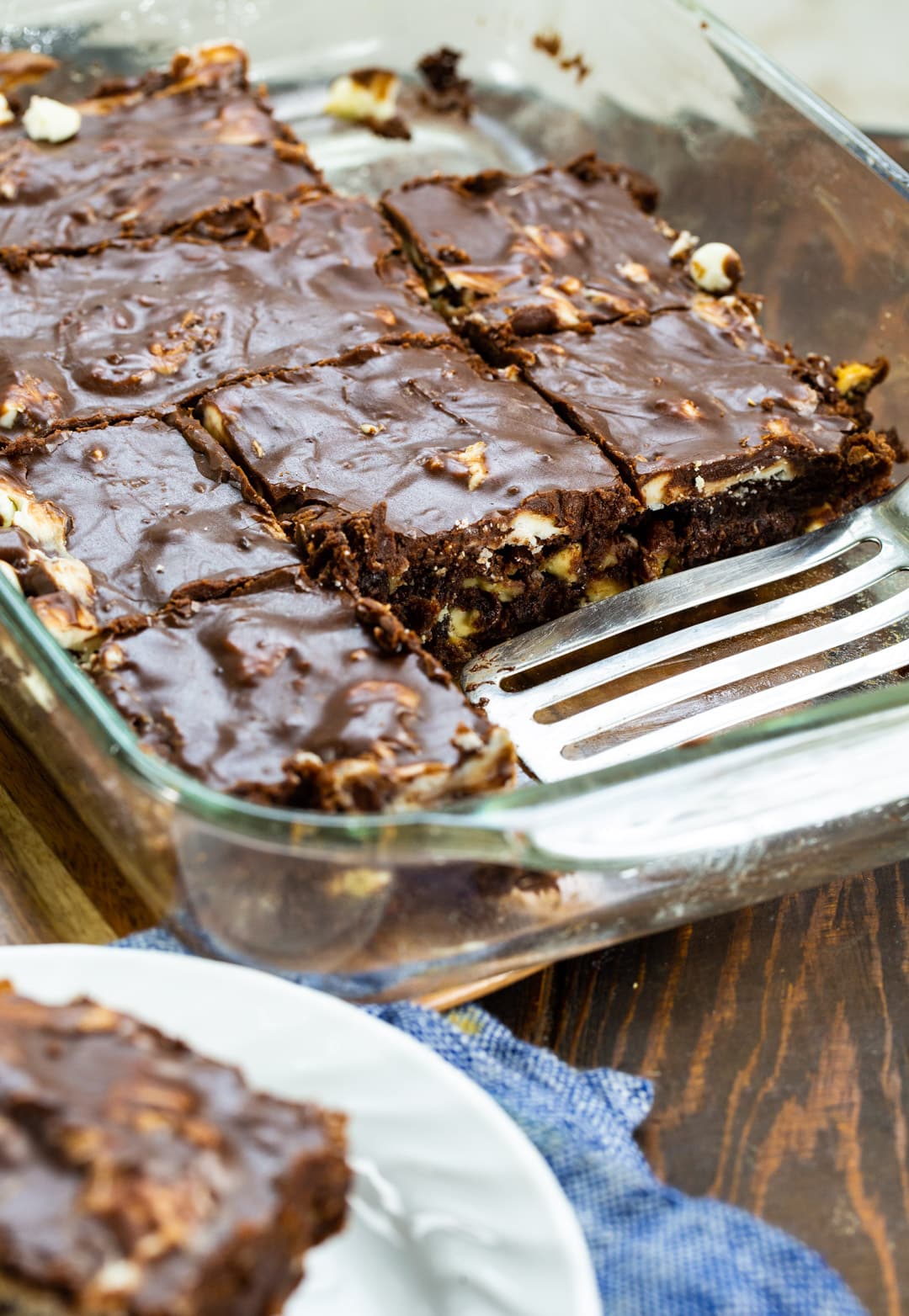 Brownies in a baking dish.