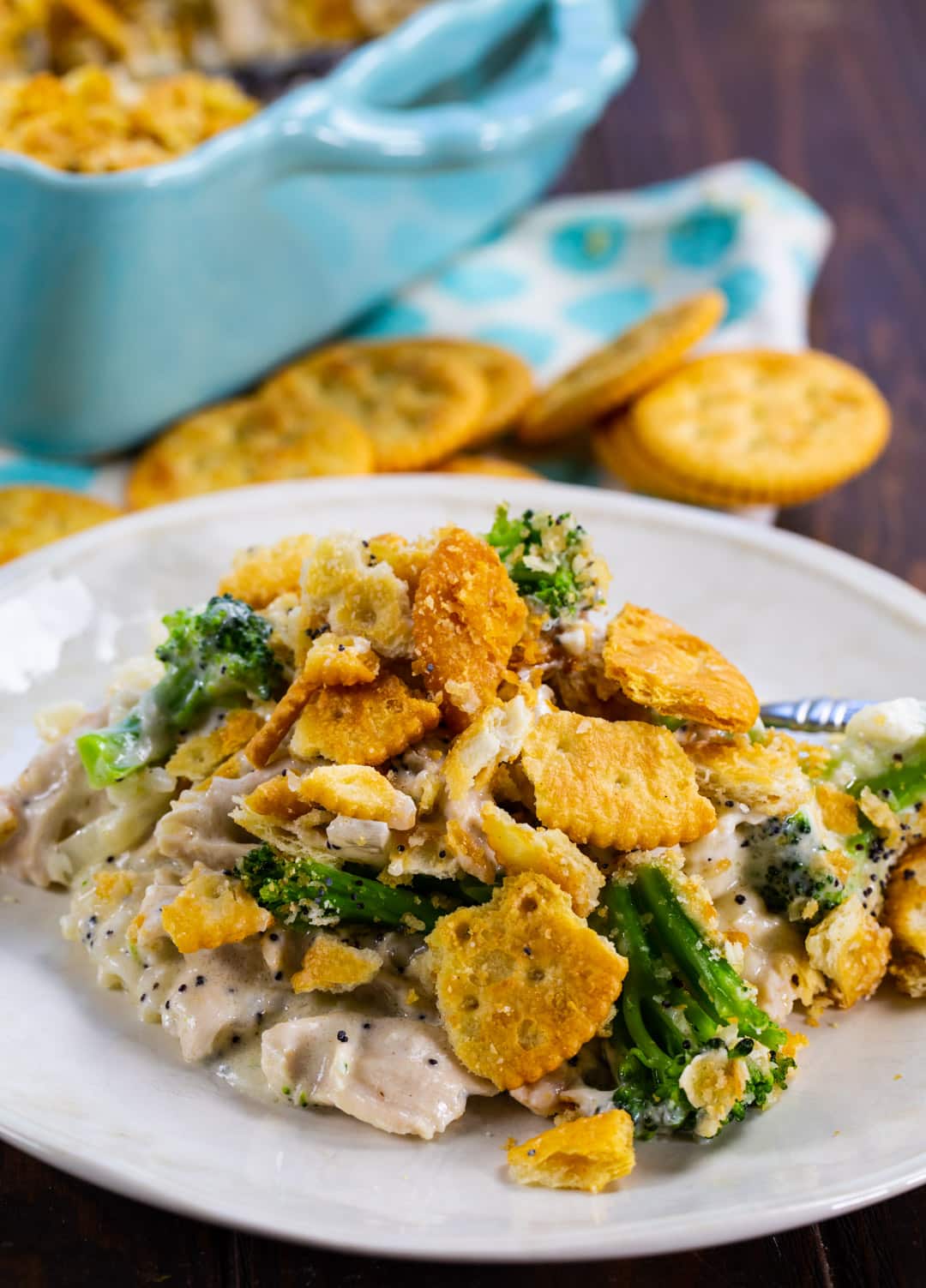 Casserole dished up on plate.