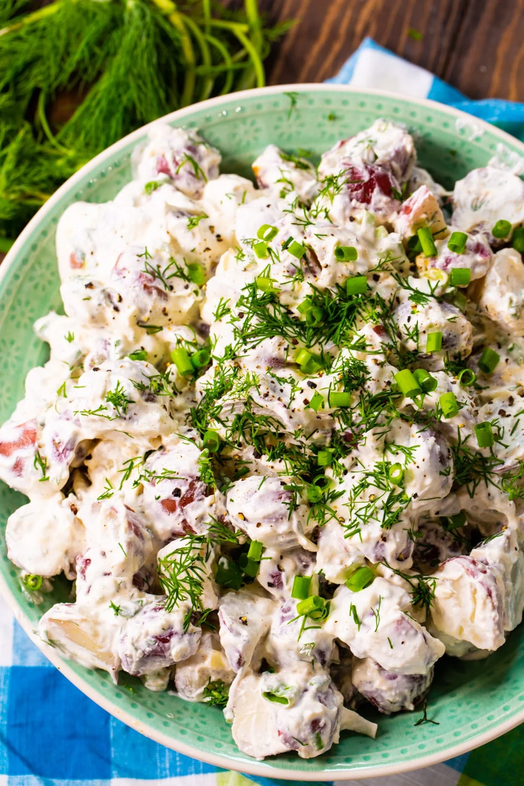 Overhead of Creamy Dill Potato Salad.