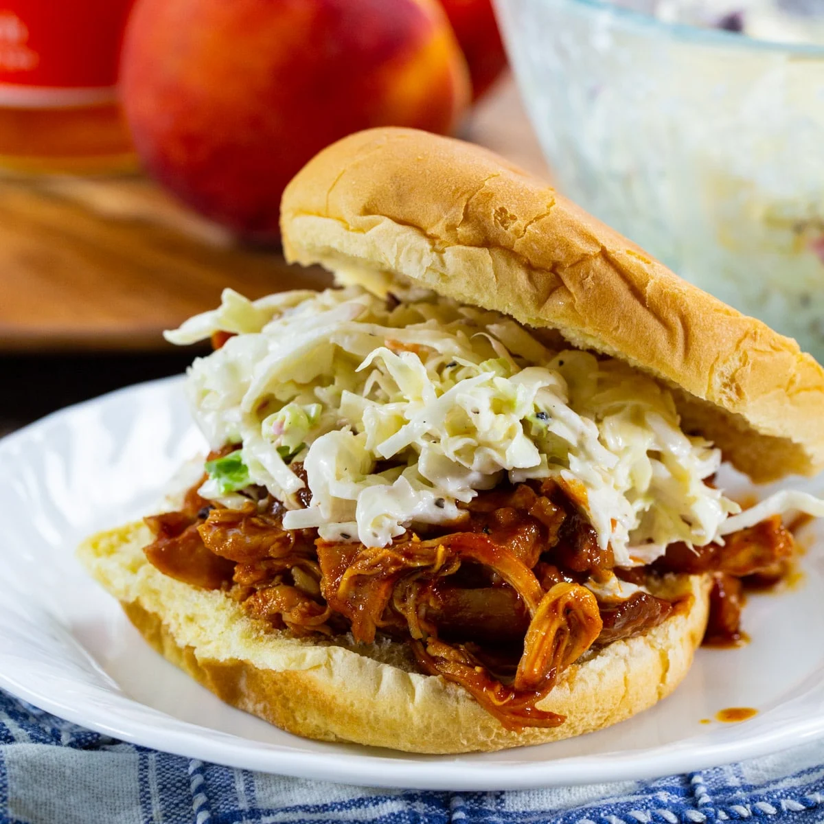 Slow Cooker BBQ Peach Pulled Chicken