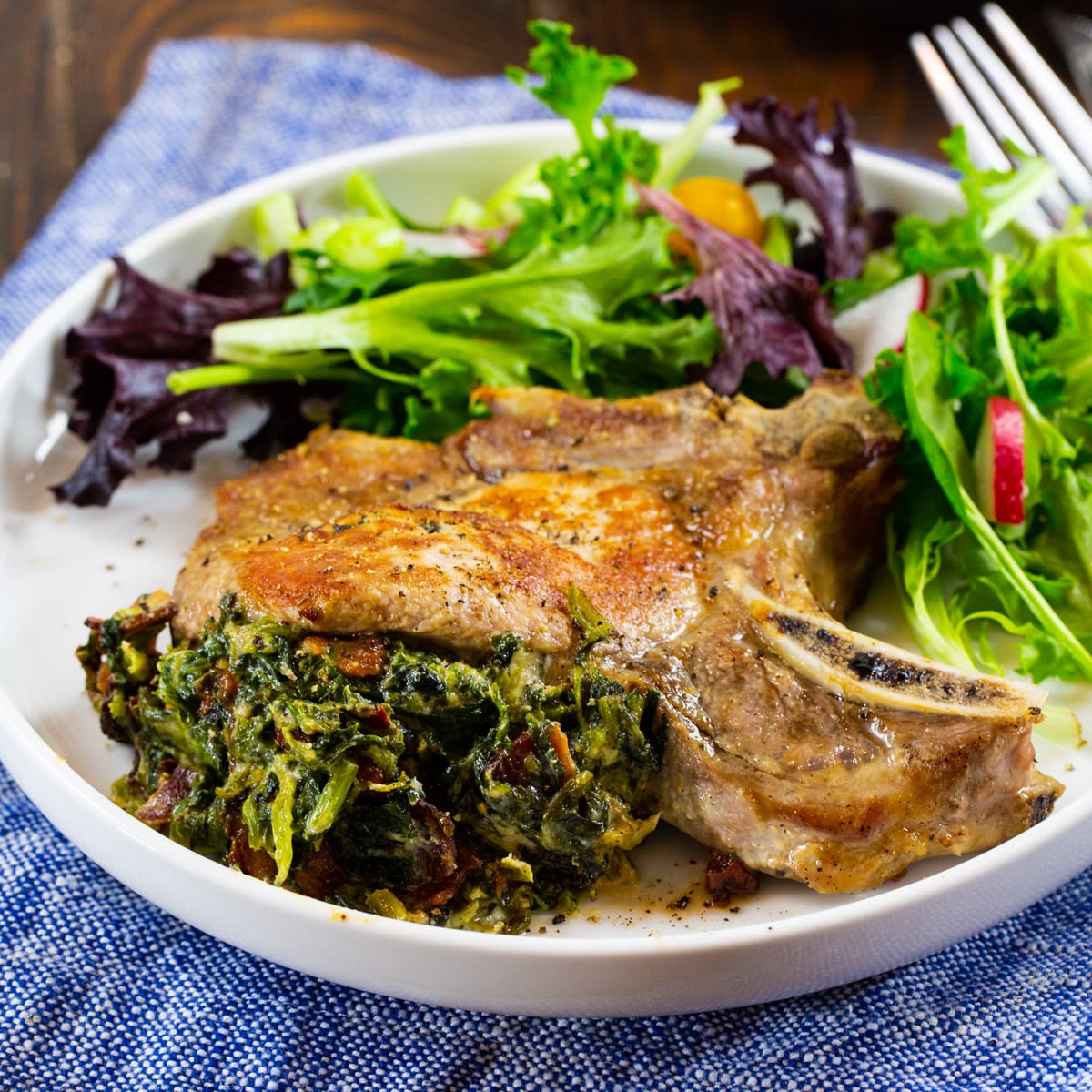 Spinach and Bacon Stuffed Pork Chops