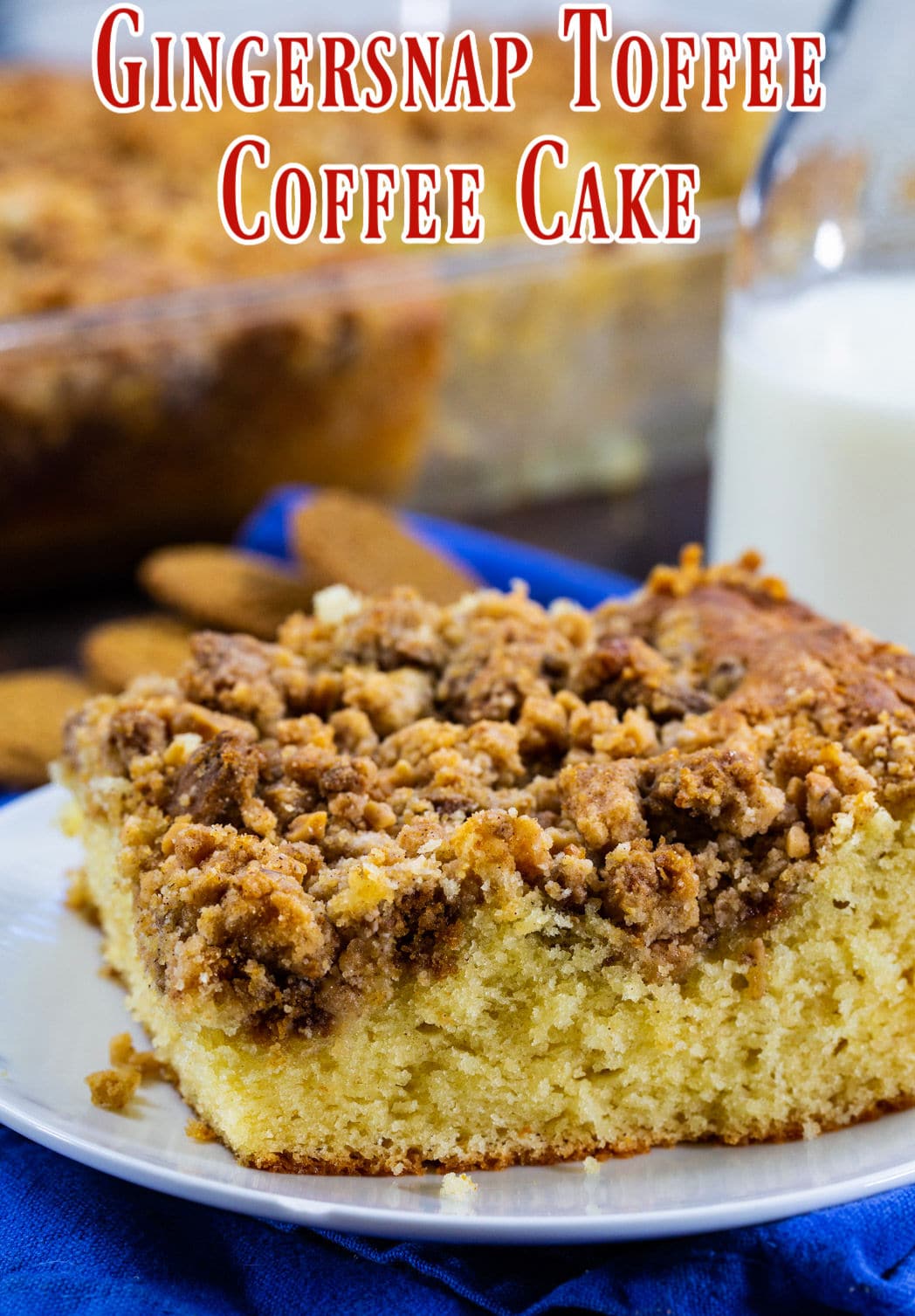 Piece of Gingersnap Toffee Coffee Cake on a plate.