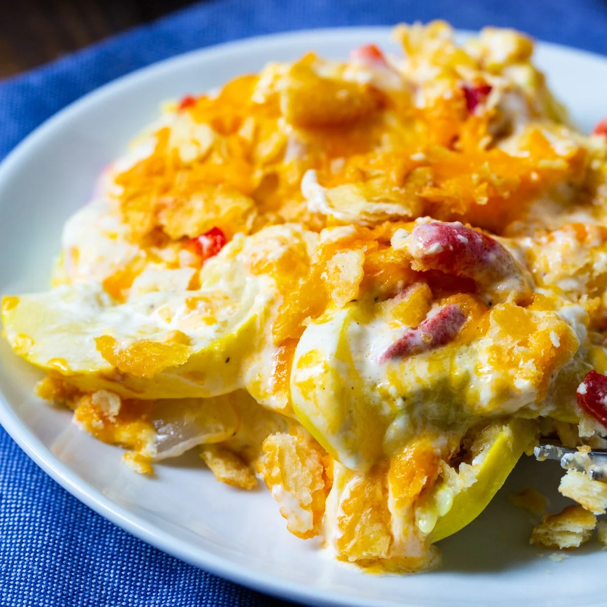 Pimento Cheese Squash Casserole on a plate.