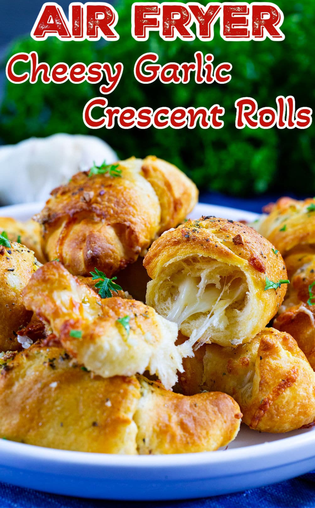 Air Fryer Cheesy Garlic Skillet Roll cut open to show inside.