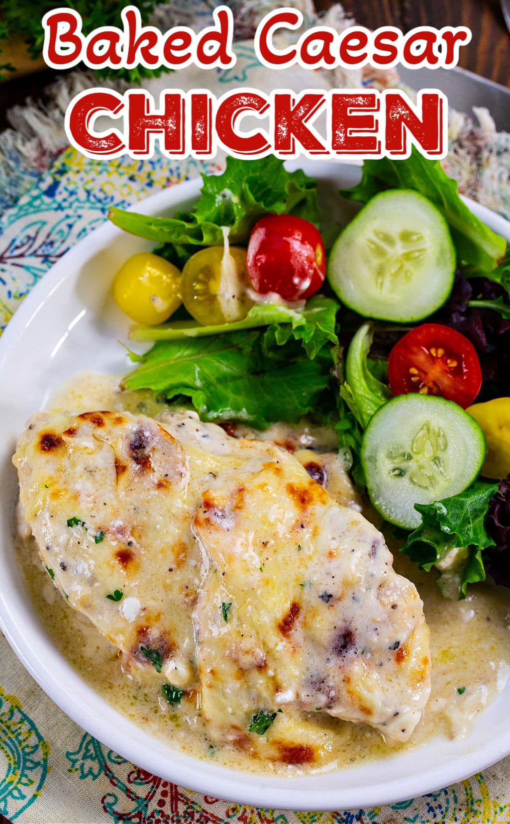 Caesar Chicken on a plate.