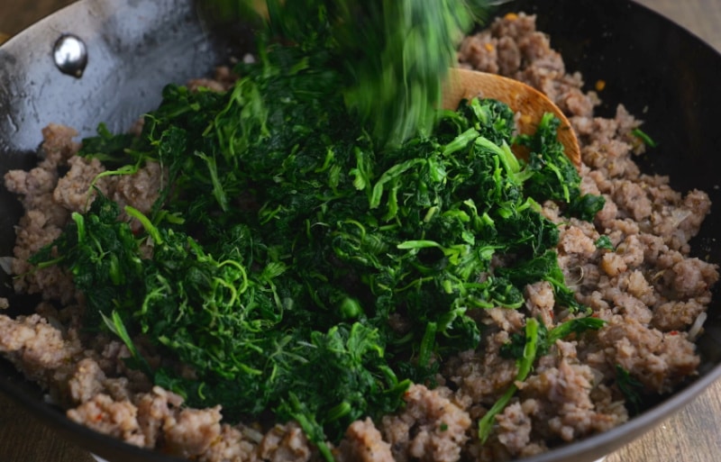Spinach added to filling.