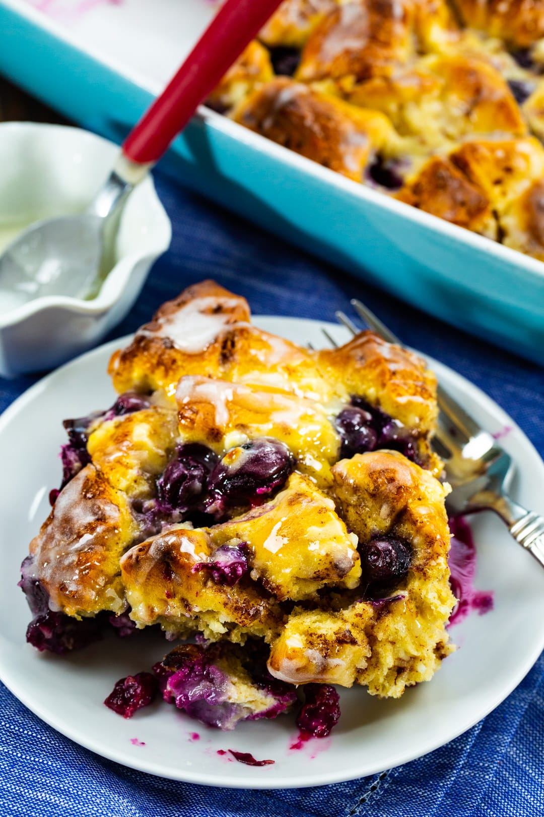 Cinnamon Roll Bake dished up on a plate.
