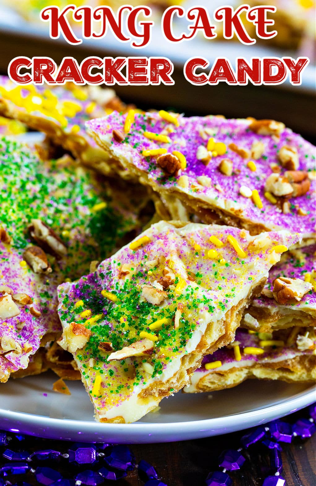 Cracker Candy broken into pieces and arranged on a plate.