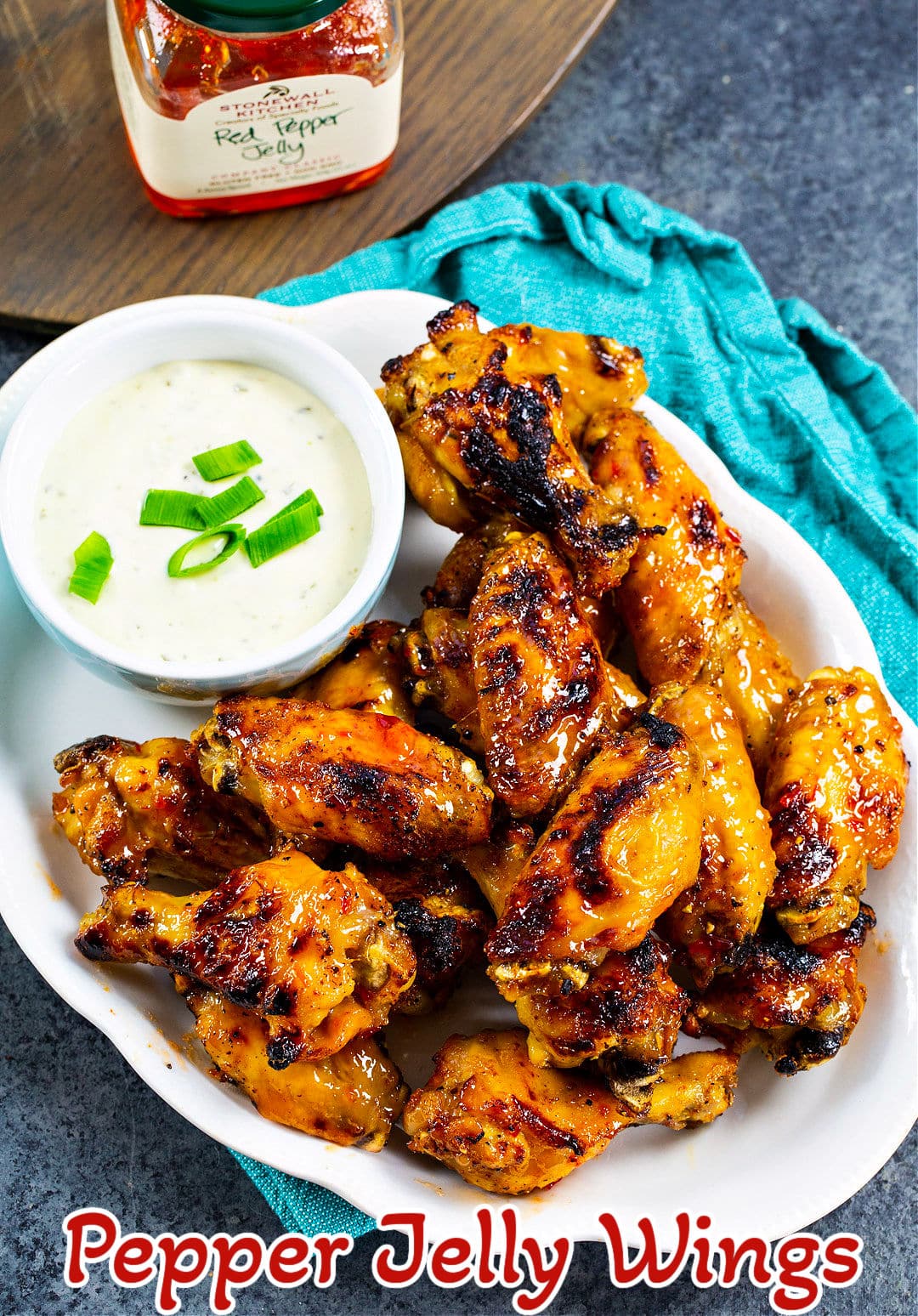 Pepper Jelly Wings on a serving plate.