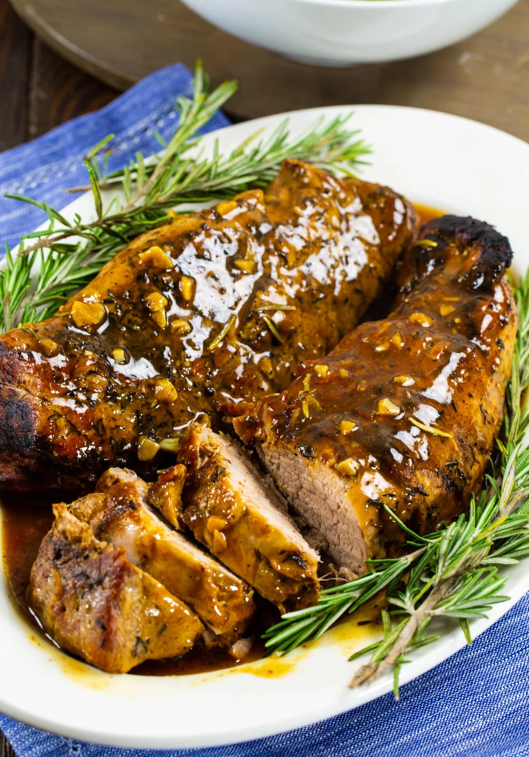 Honey Garlic Pork Tenderloin cut into slices.