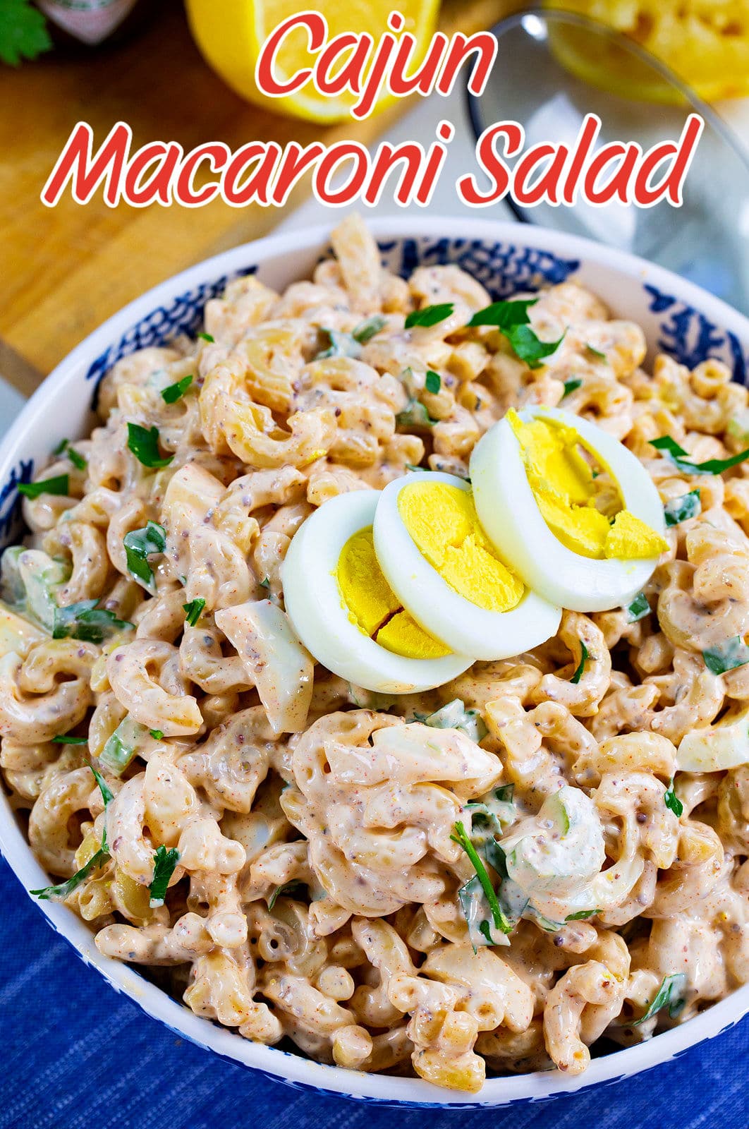 Cajun Macaroni Salad in serving bowl.
