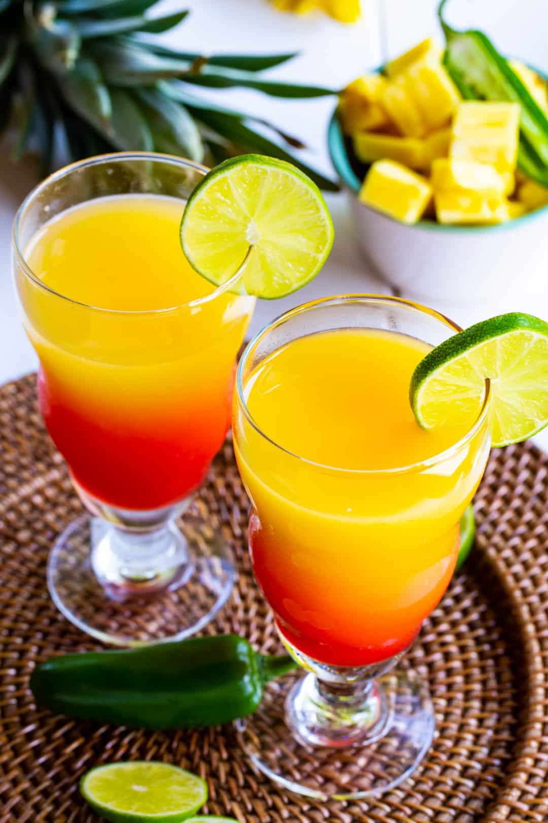 Two glasses full of tequila cocktail.