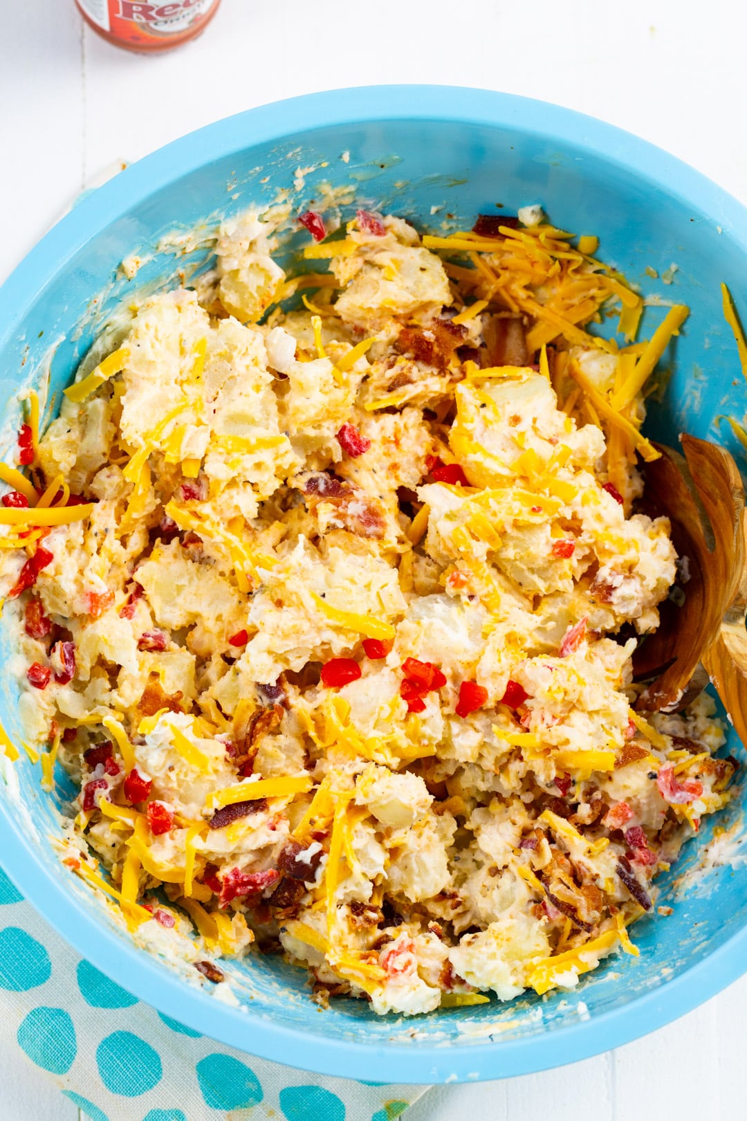 Ingredients in mixing bowl after being mixed together.