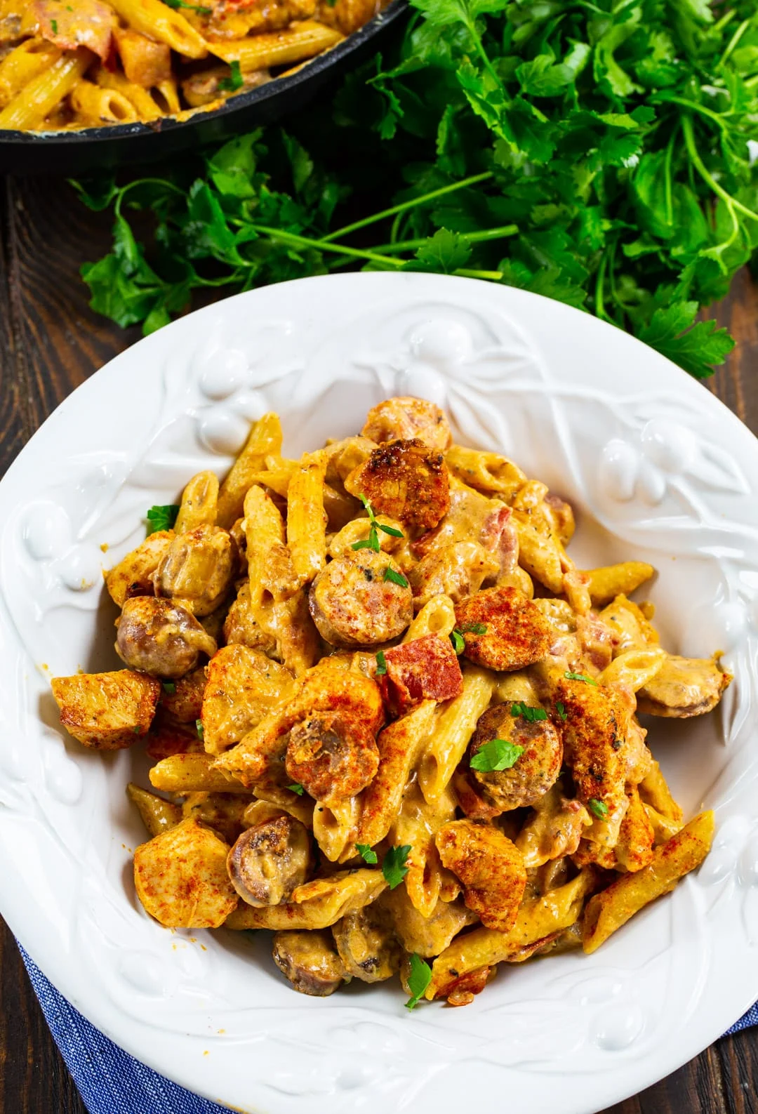 Cajun Chicken Pasta in serving bowl.