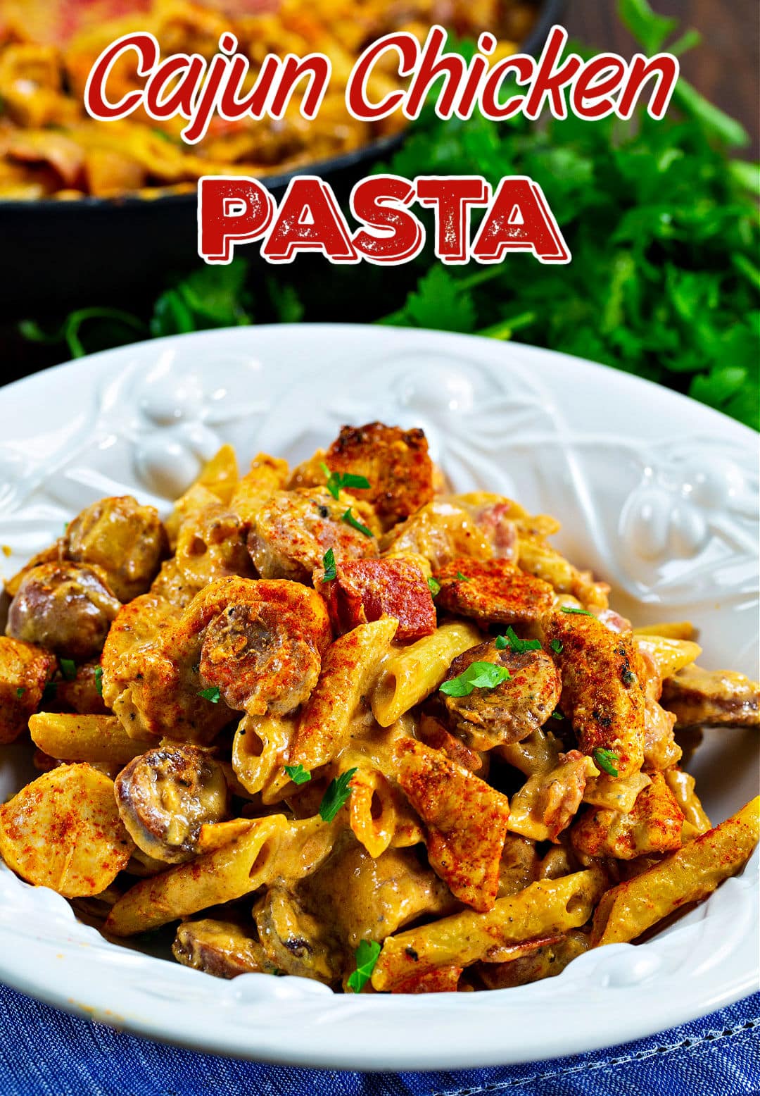 Cajun Chicken Pasta in pasta bowl.