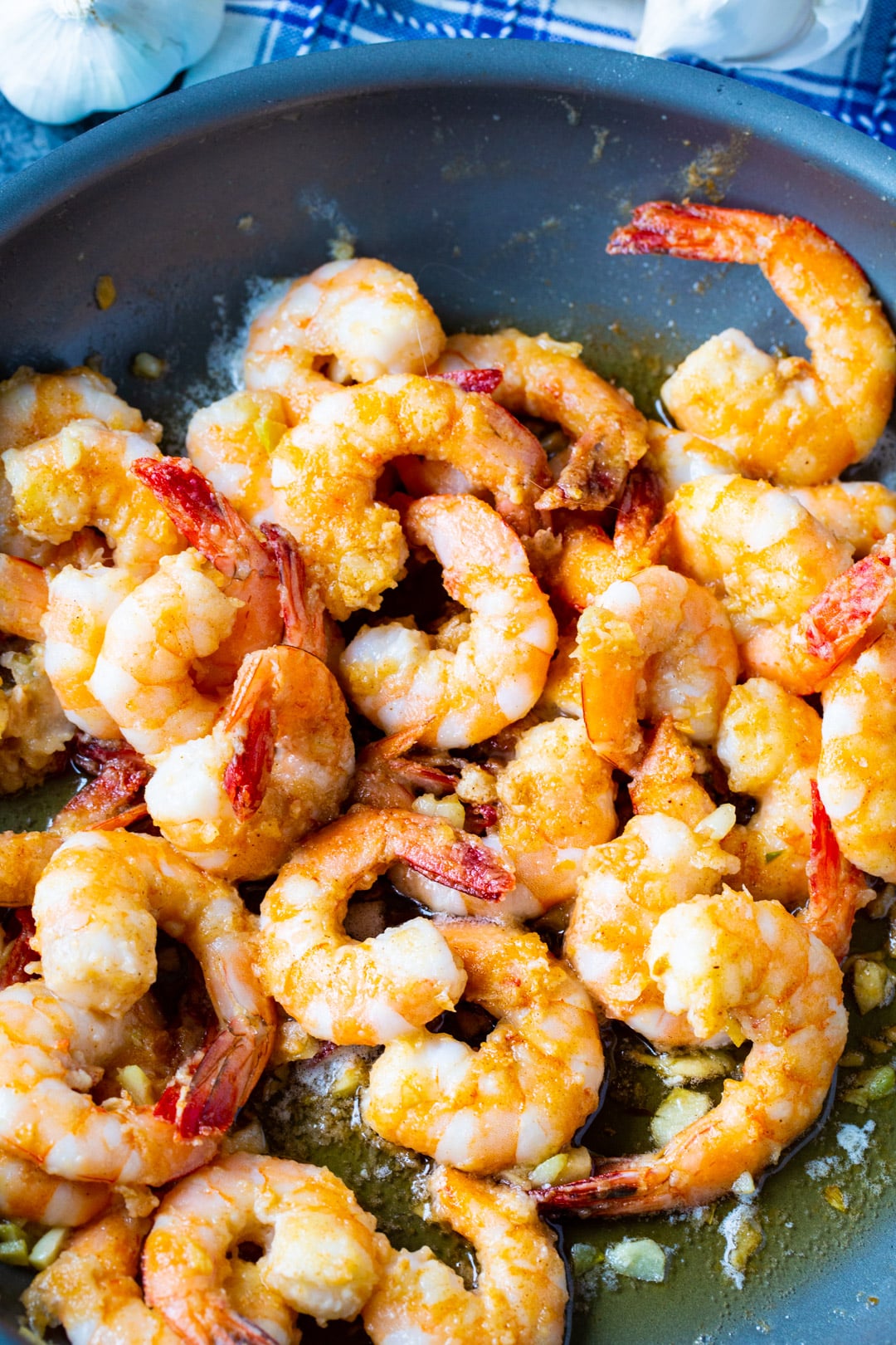 Garlic Shrimp in a skillet.