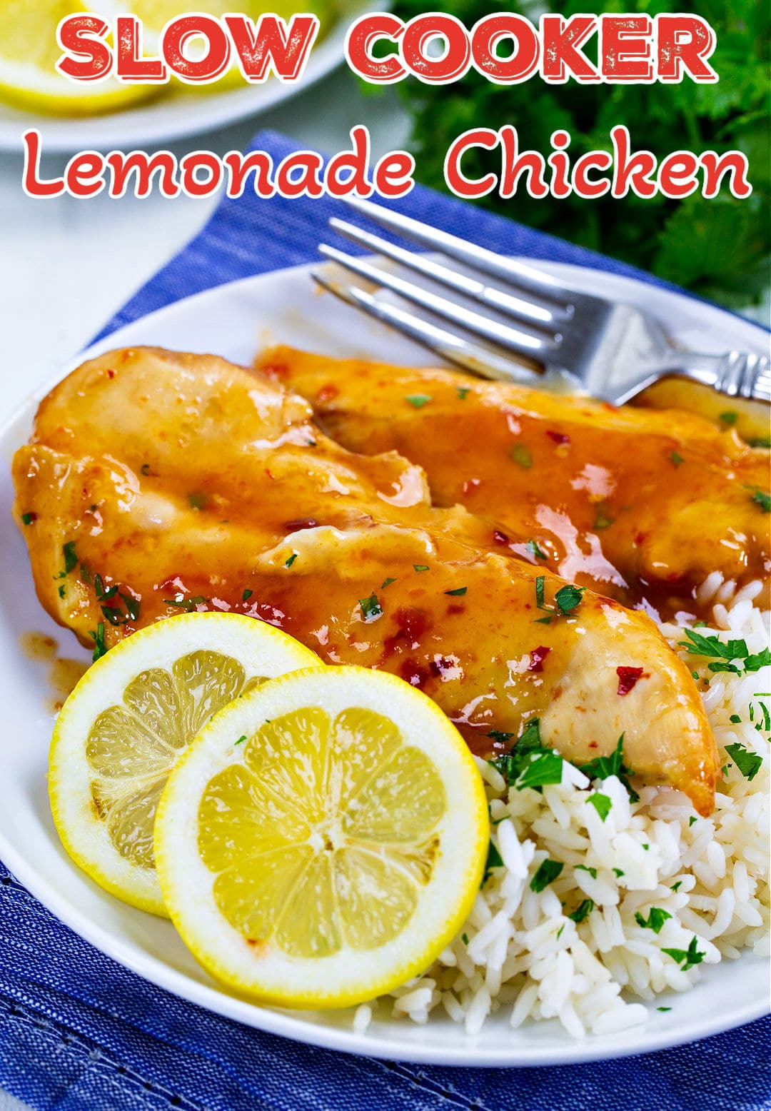 Lemonade chicken served over rice.
