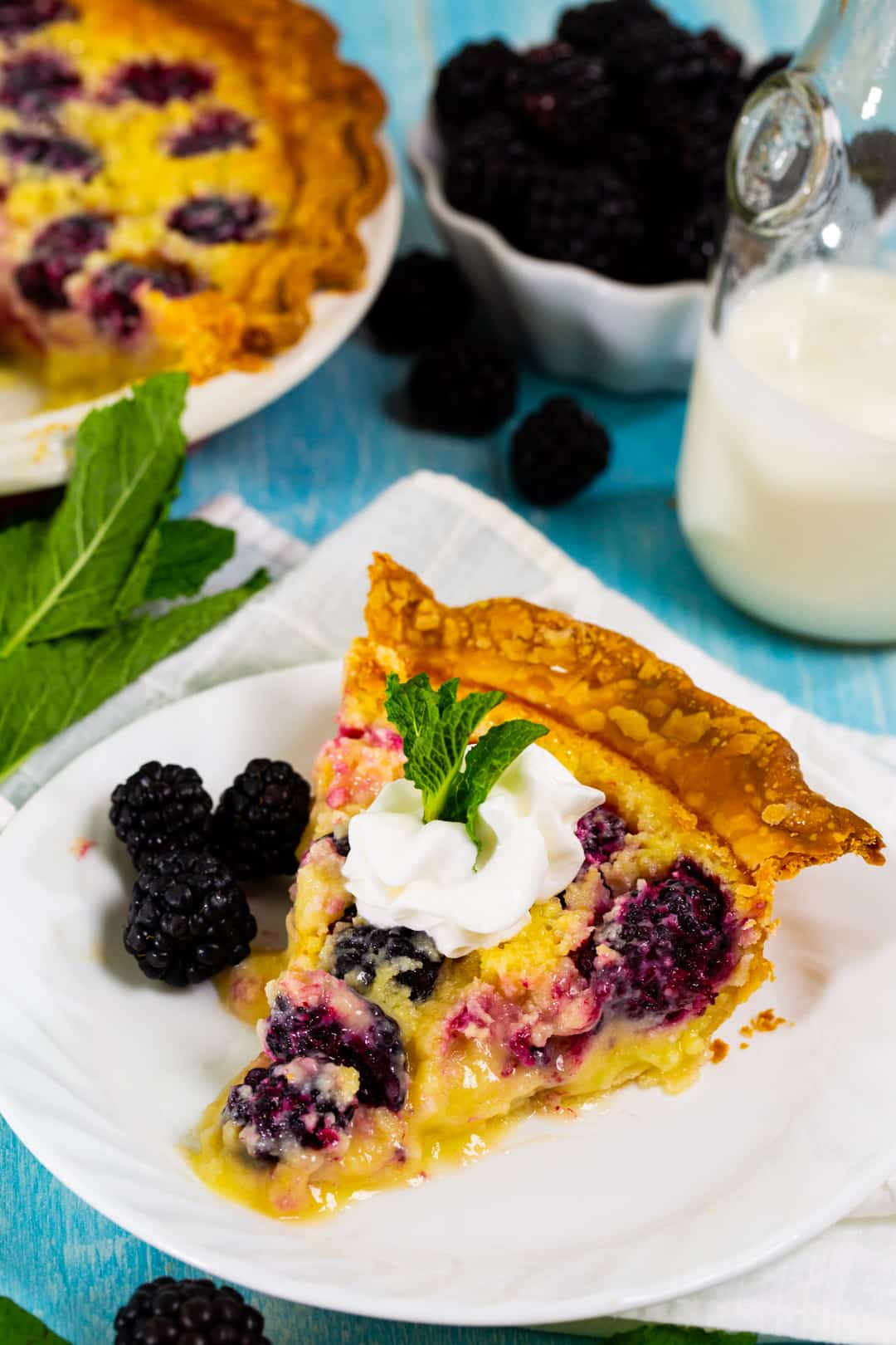 Slice of buttermilk pie on a plate.