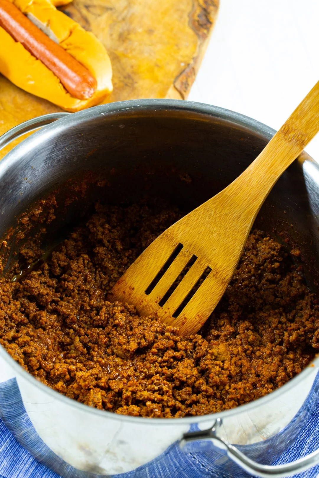 Hot Dog Chili in a pot.