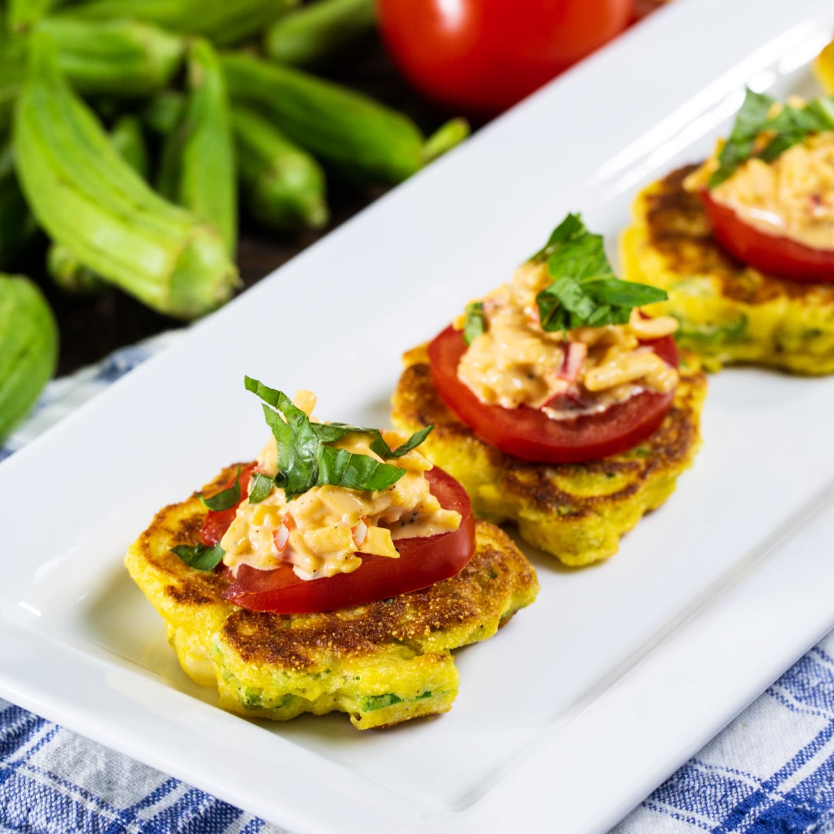 Okra Pancakes with Pimento Cheese