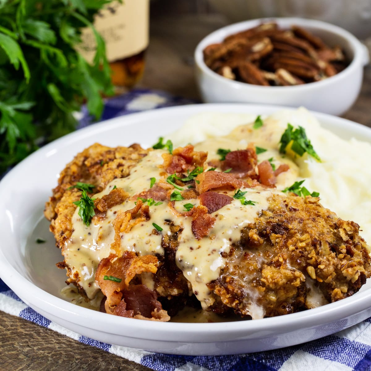 Pecan Chicken in Bourbon Maple Cream Gravy